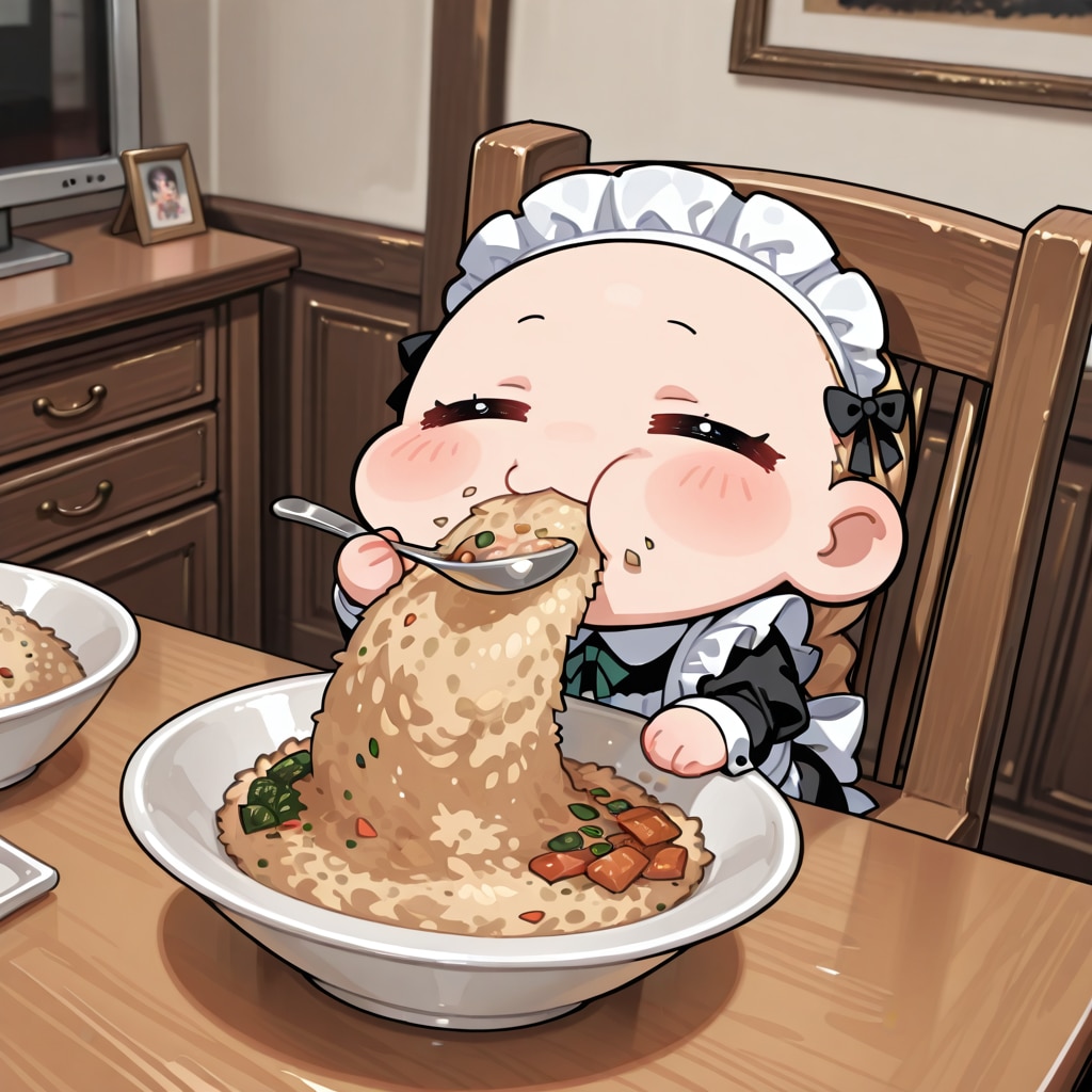 ECHIDNAのチャーハンを食べるメイドさん