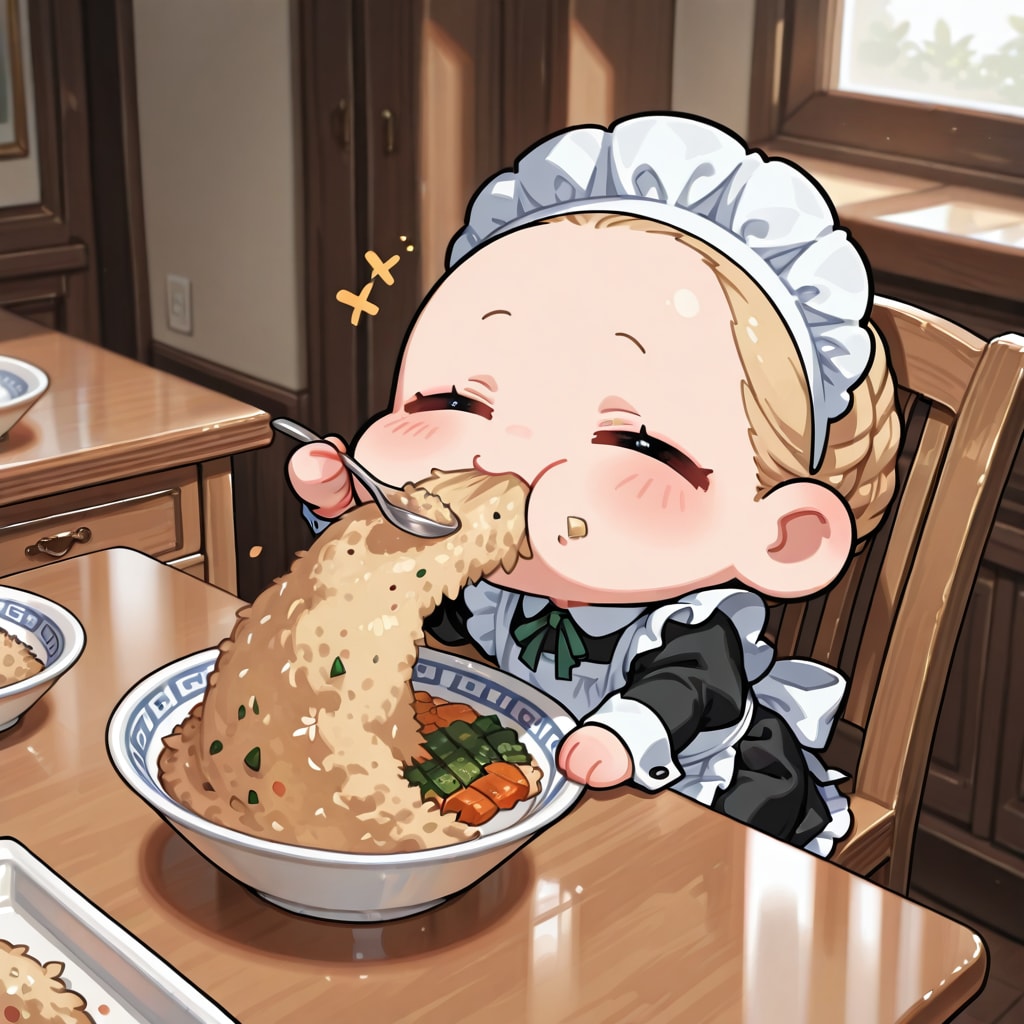 ECHIDNAのチャーハンを食べるメイドさん