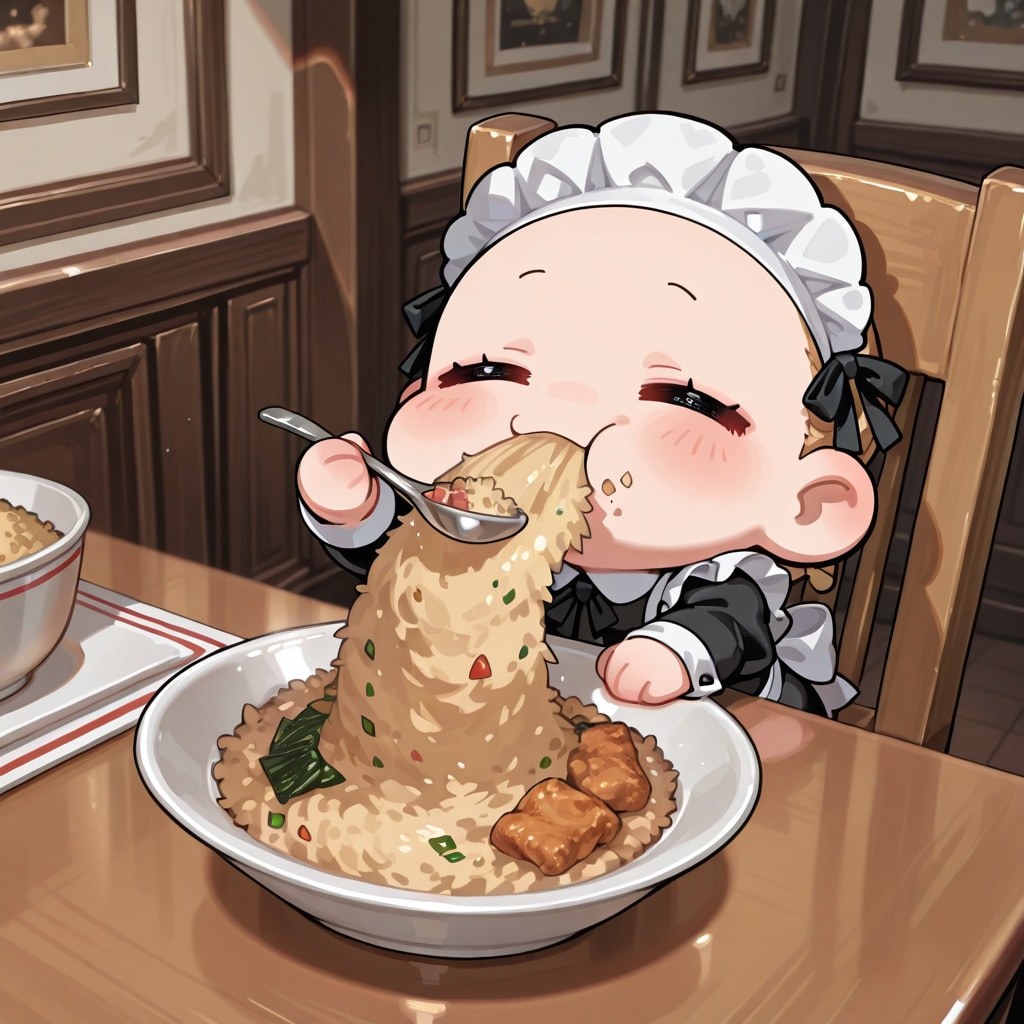 ECHIDNAのチャーハンを食べるメイドさん