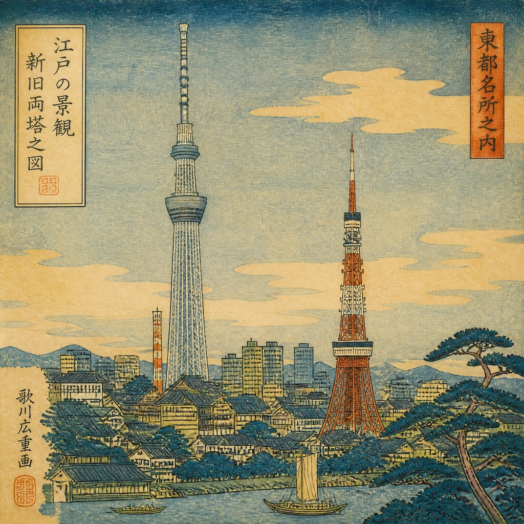 東京新旧両塔之図