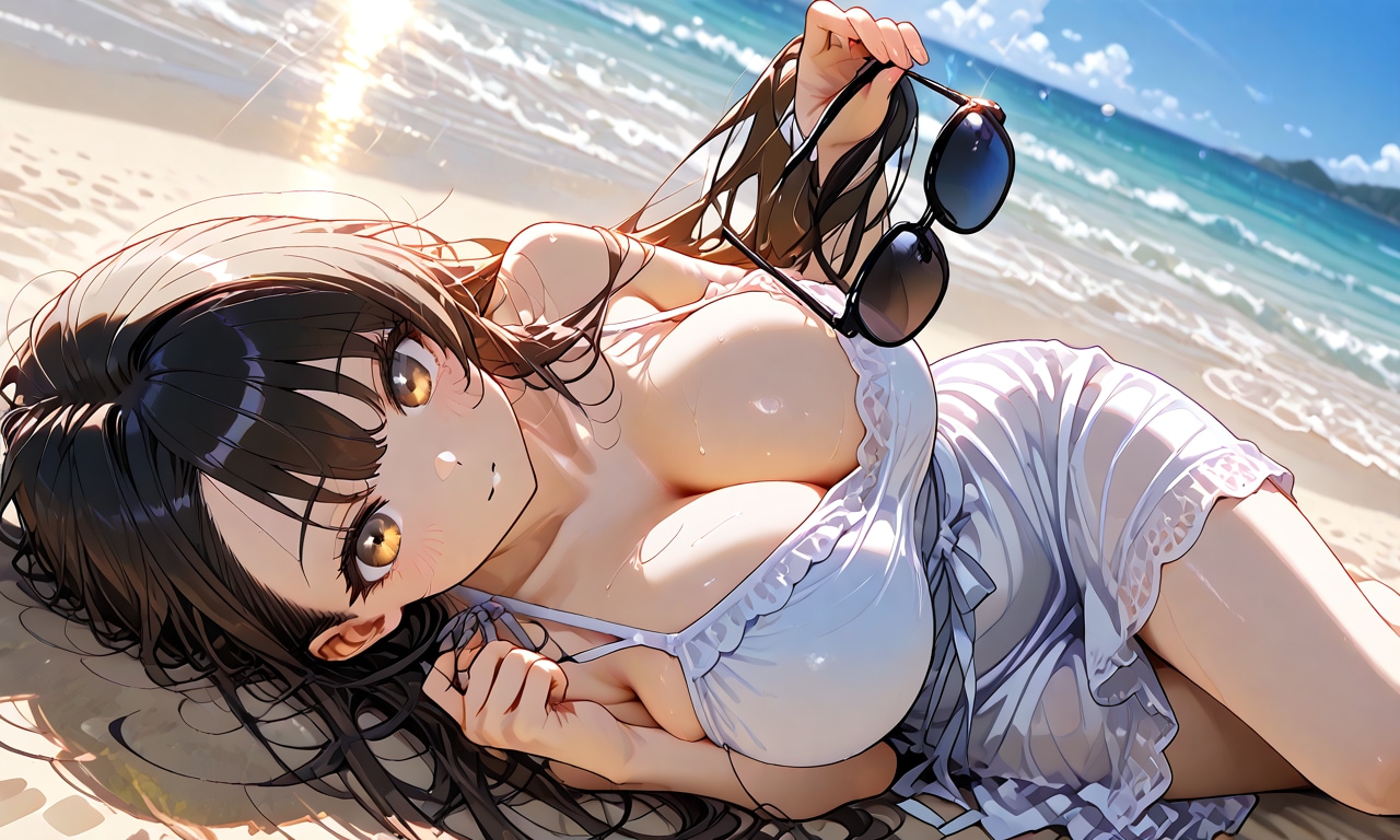 海辺でサングラス