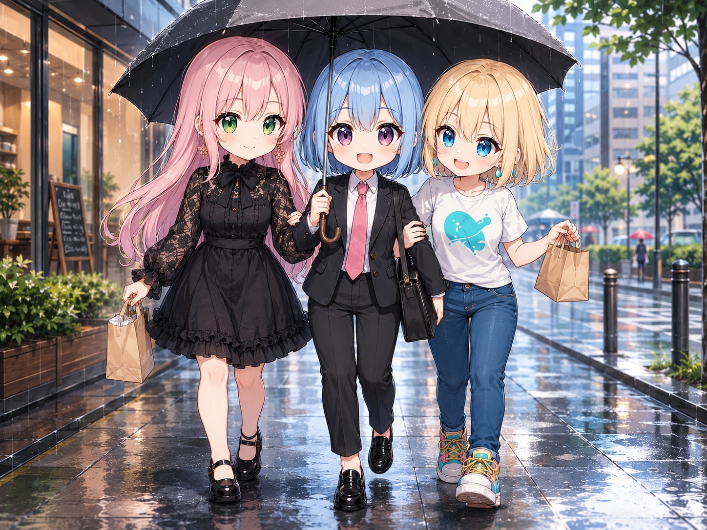 雨の日の相合傘ランチ | の人気AIイラスト・グラビア