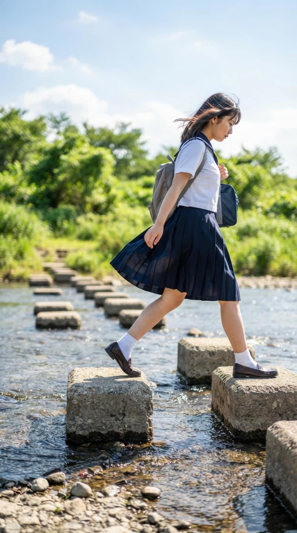 女子高生の川渡り2