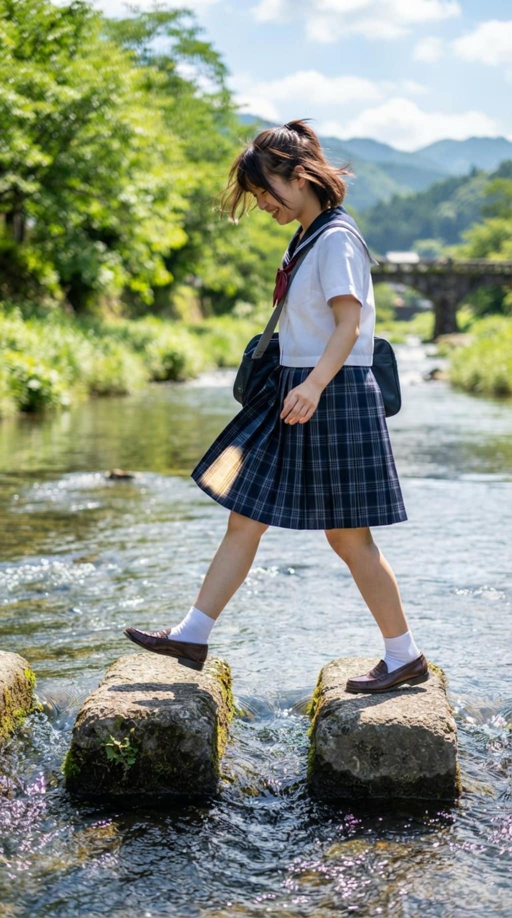 女子高生の川渡り2