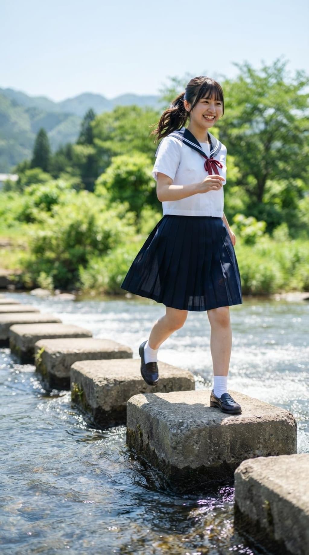 女子高生の川渡り2