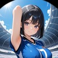 競技場にて、巨乳ちゃんの腋見せ 2枚目