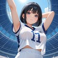 競技場にて、巨乳ちゃんの腋見せ 4枚目