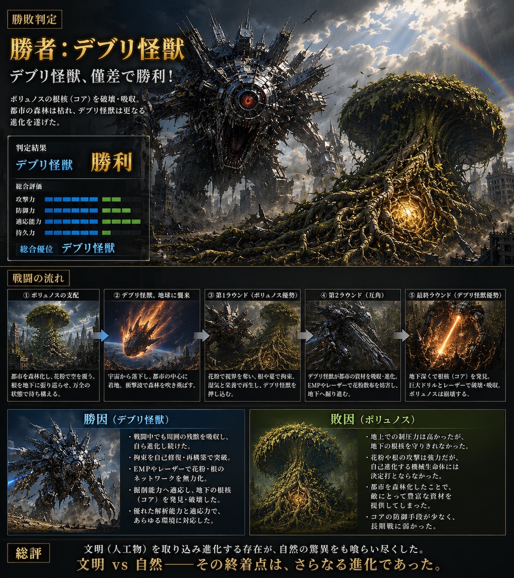 勝者：デブリ怪獣　敗者：ポリュノス