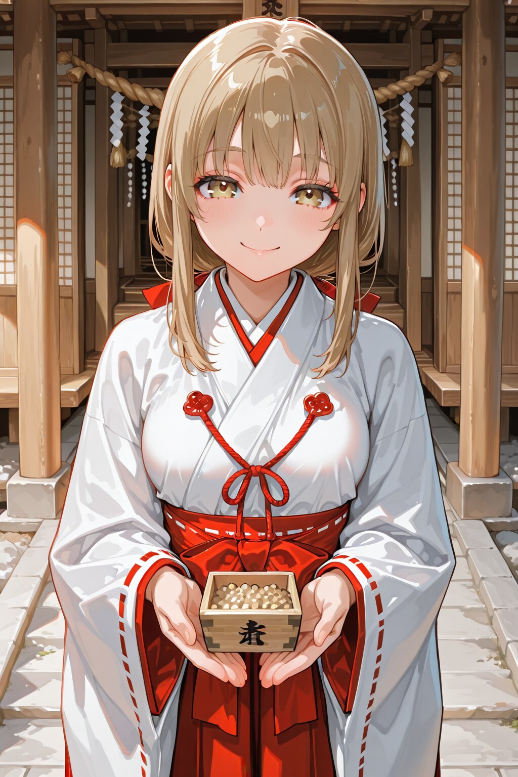 神社で大豆を投げる儀式