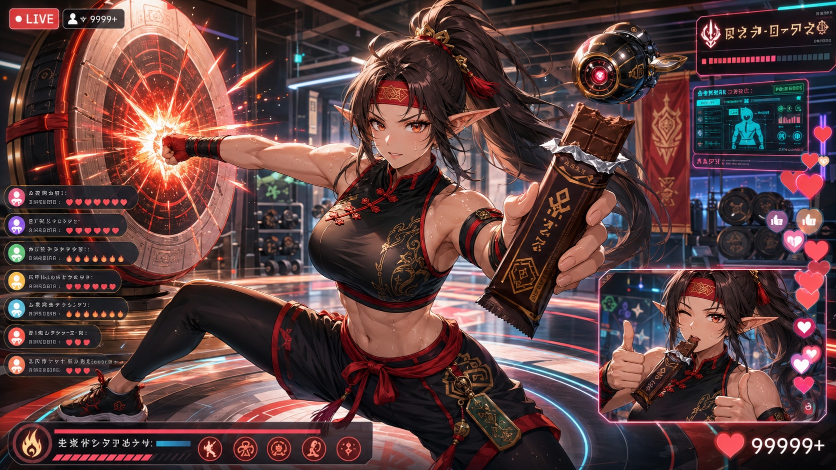🍫 次世代エルフ配信者 第2弾：『ストイックな武闘派ファイター』レイラ・ヴァーミリオン | の人気AIイラスト・グラビア