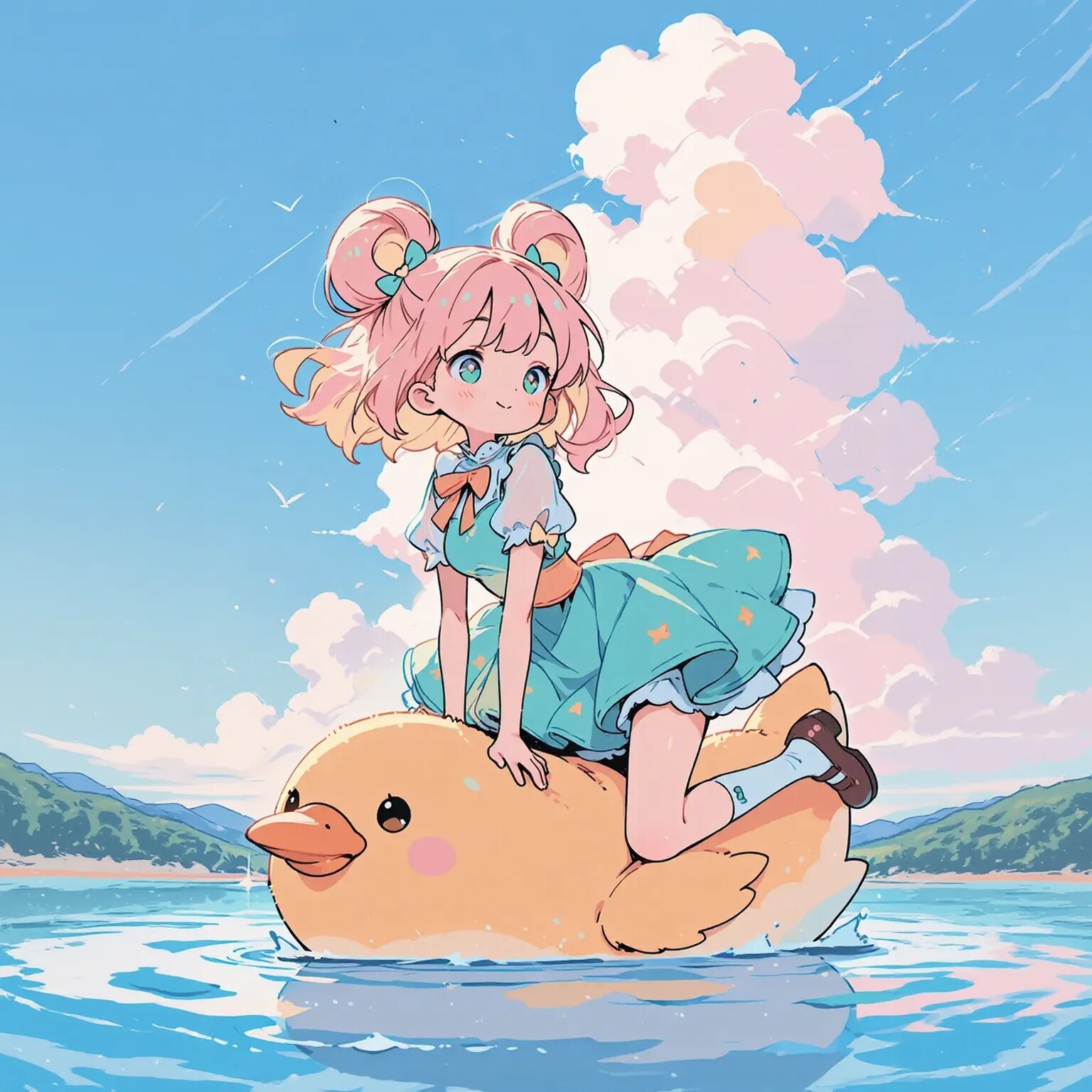 「ピヨって泳げたんだね」「ちゃう。それはアヒルや」 | の人気AIイラスト・グラビア