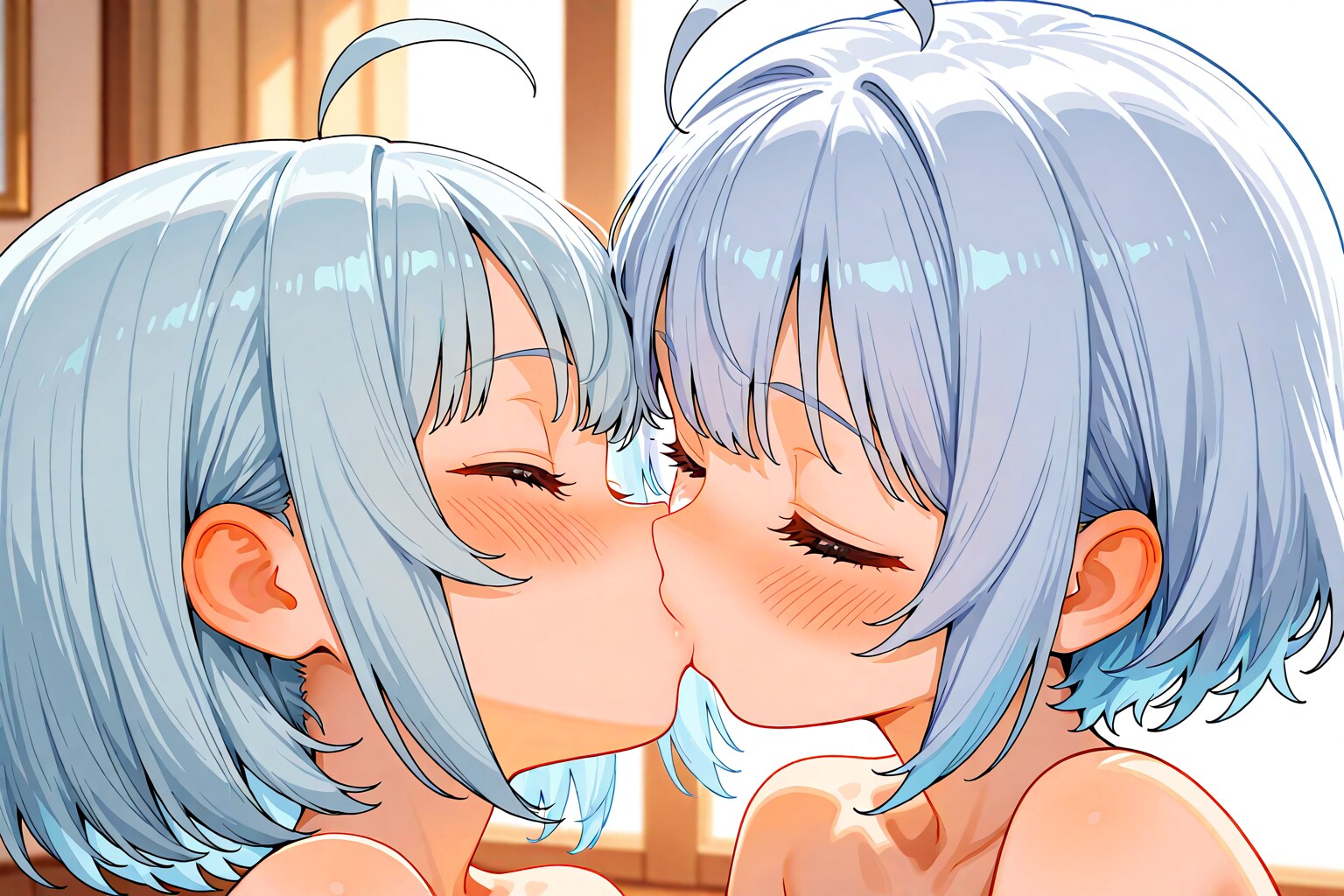 朝から濃厚なキスをする百合姉妹