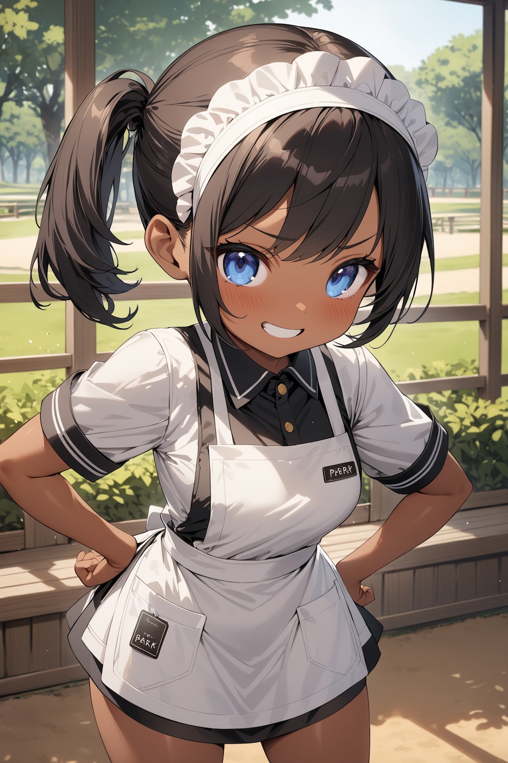 公園で見かけた褐色肌のウェイトレスさん Y618