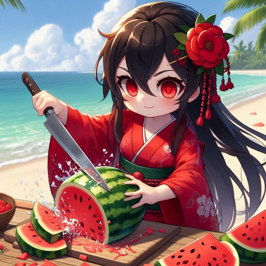 スイカ切り分けツバキさん | の人気AIイラスト・グラビア