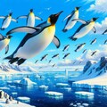 油絵アニメ風、空飛ぶペンギン 2枚目