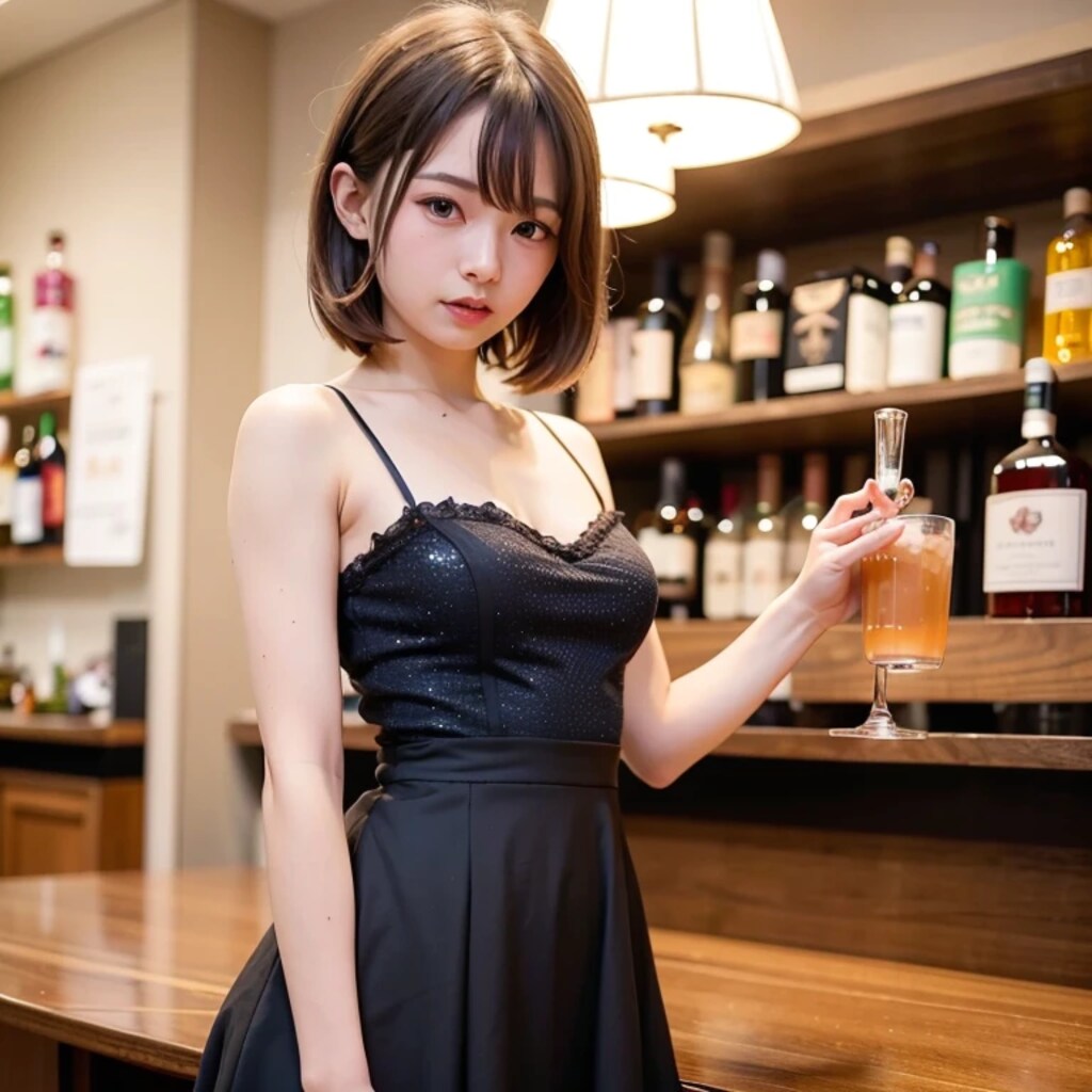 茶髪ボブで酒場の美女
