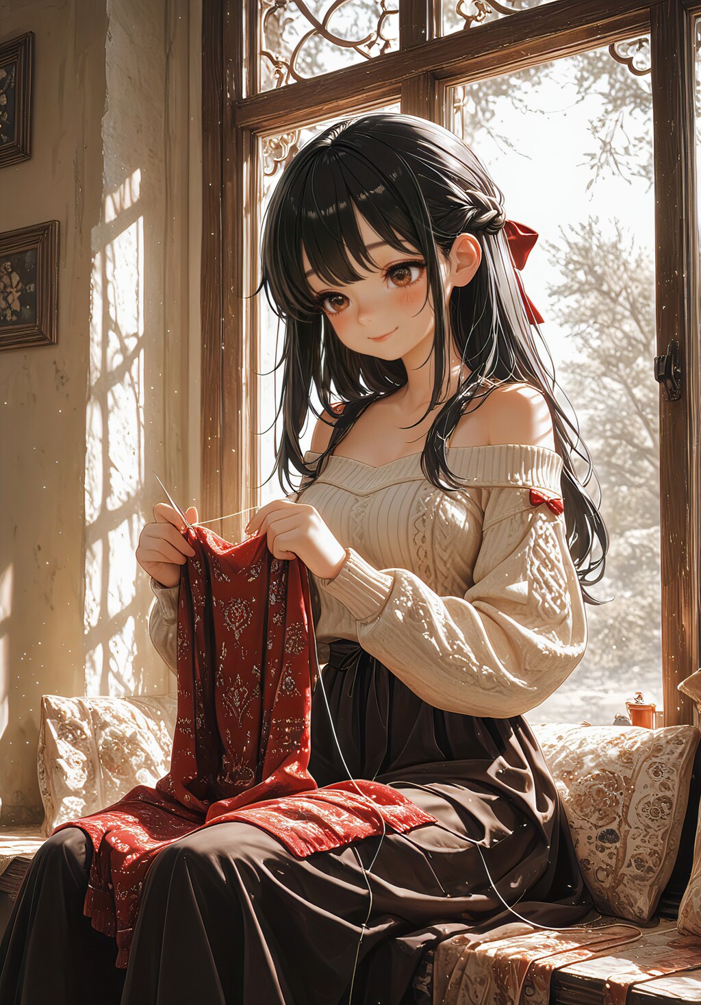 窓辺の陽だまりと縫いもの