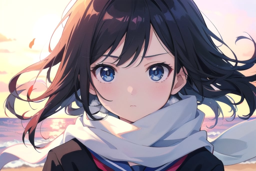 夕陽の砂浜(セーラー服)(23)