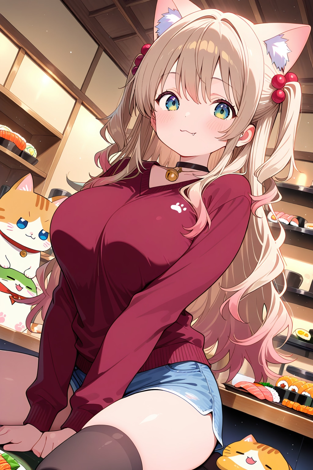 寿司屋に勤める猫娘 ネタ大丈夫だろうか？ | の人気AIイラスト・グラビア