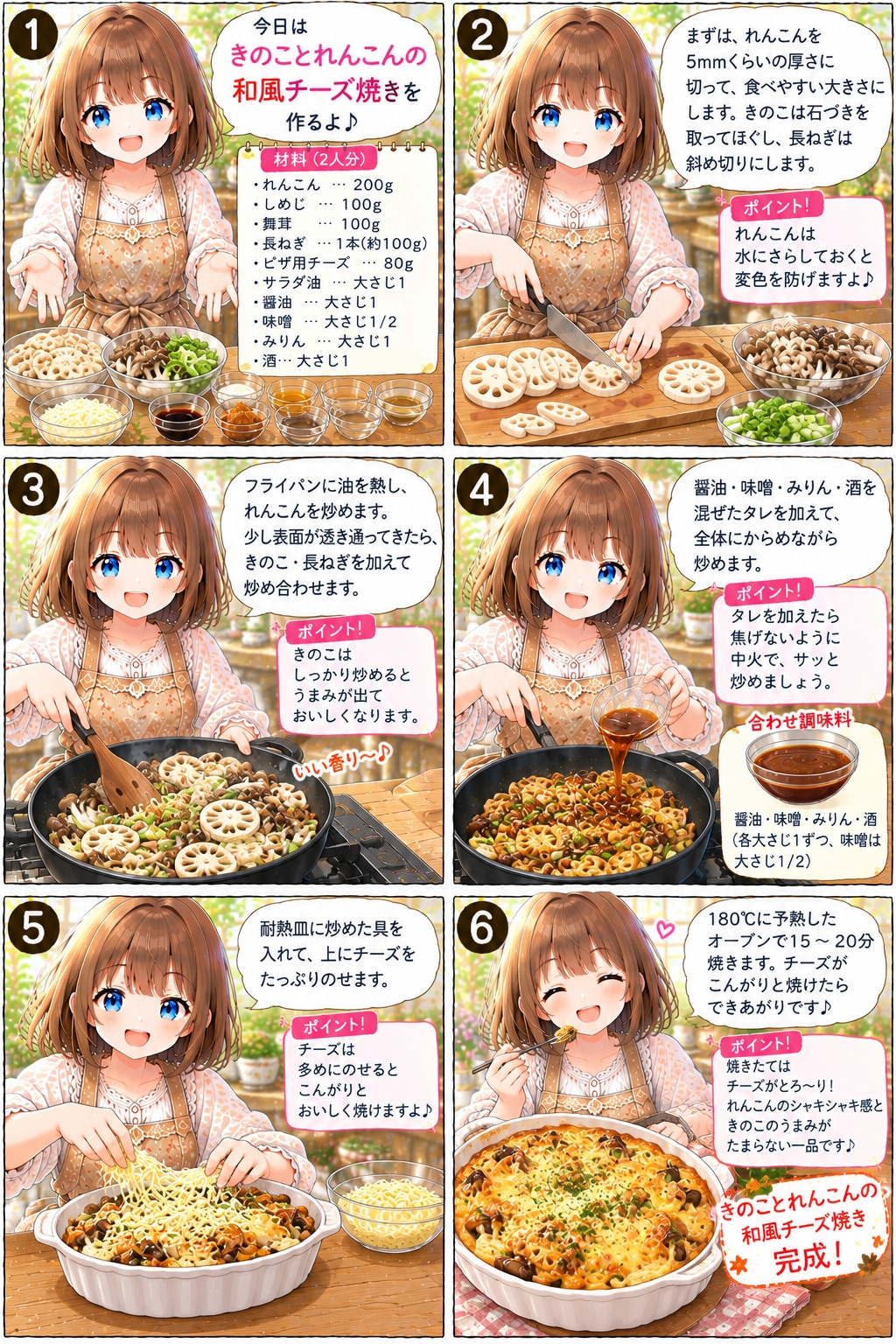 きのことれんこんの和風チーズ焼き | の人気AIイラスト・グラビア