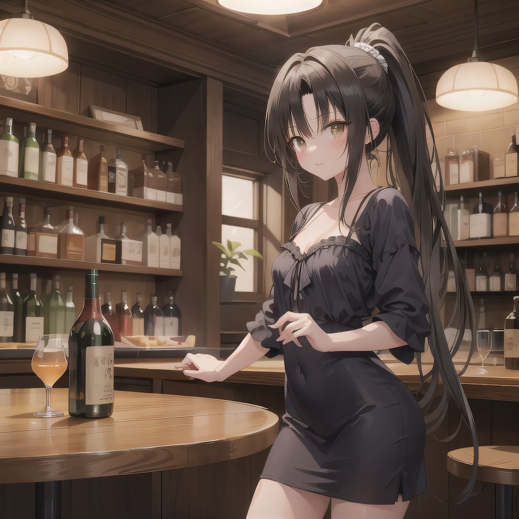 黒髪ポニテで酒場の少女