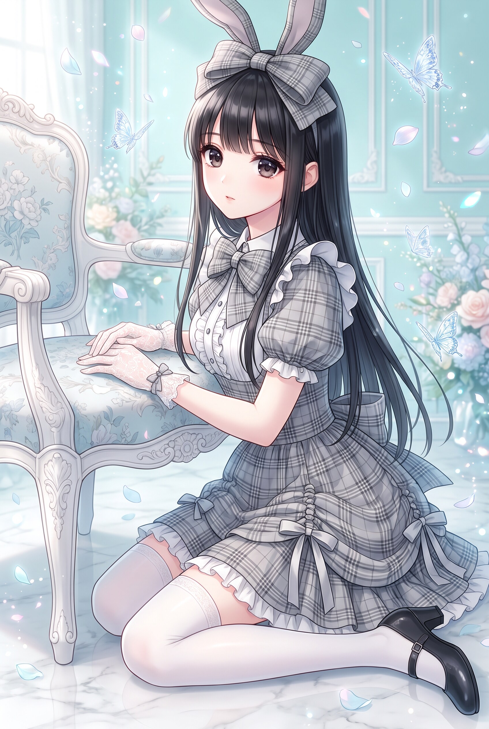 灰格子兎耳の少女 | の人気AIイラスト・グラビア
