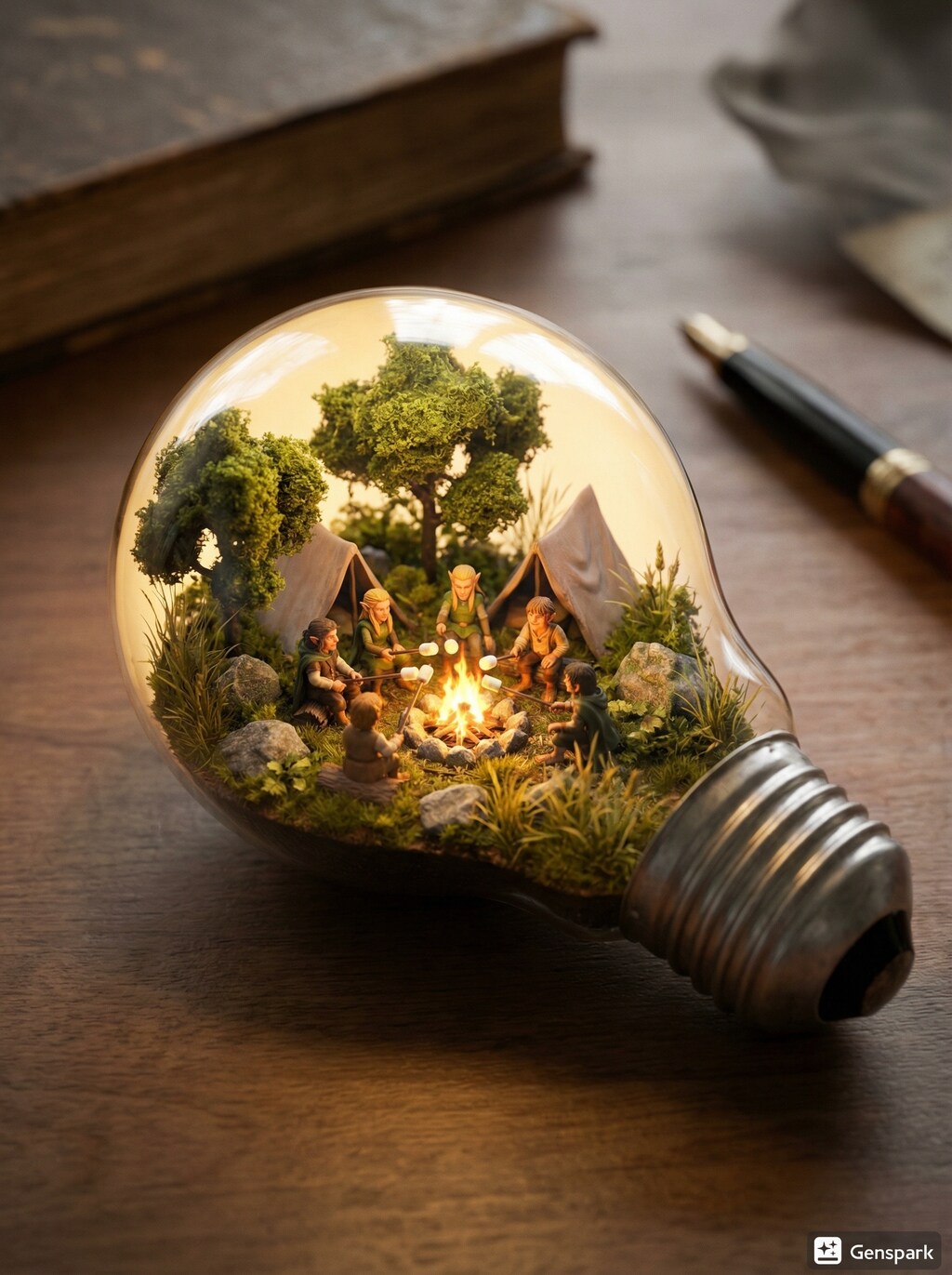 【電球の中にファンタジー世界】キャンプ焚火バージョン
