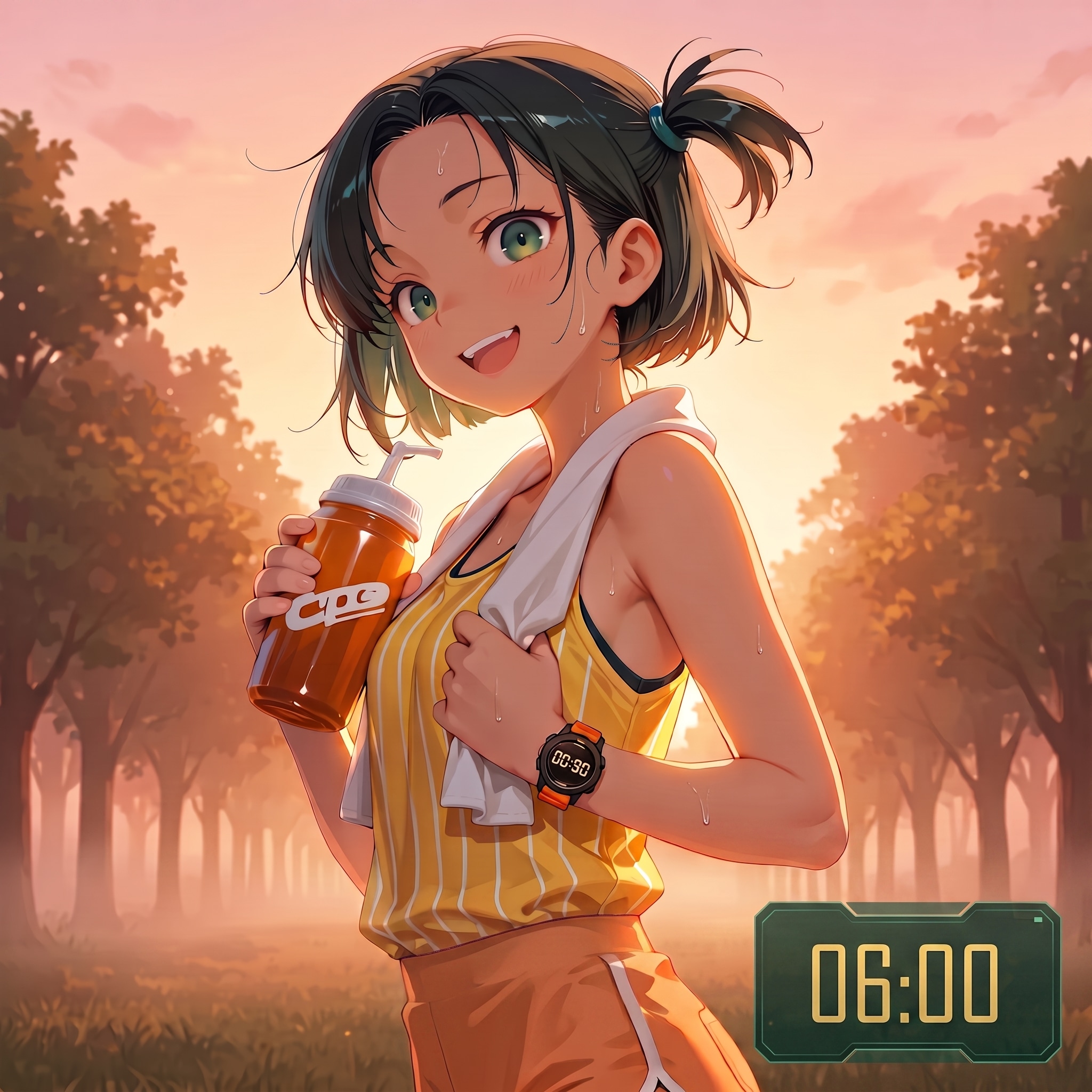 06:00（早朝ランニング）：サイドテール＋八重歯のスポーツ万能少女 | の人気AIイラスト・グラビア