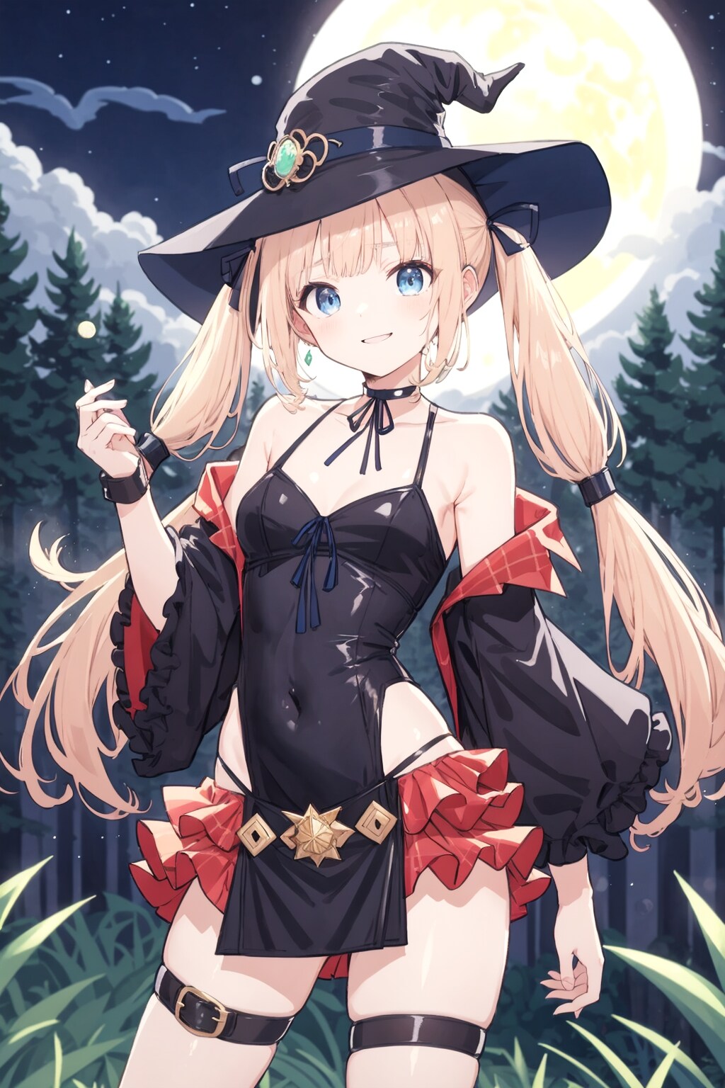 夜の森の妖しい魔法少女 | の人気AIイラスト・グラビア