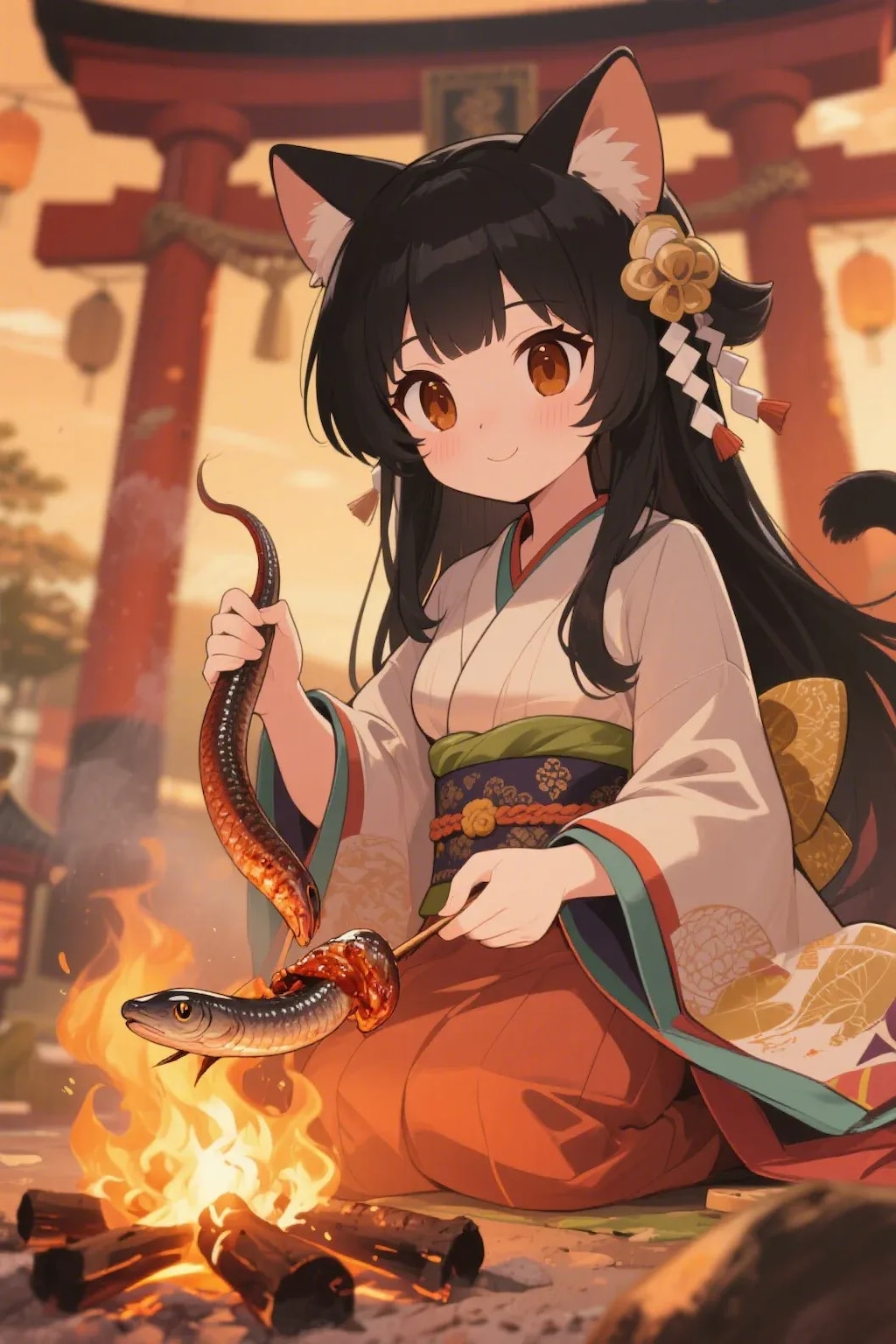 ウナギ？を焼くさくらちゃん