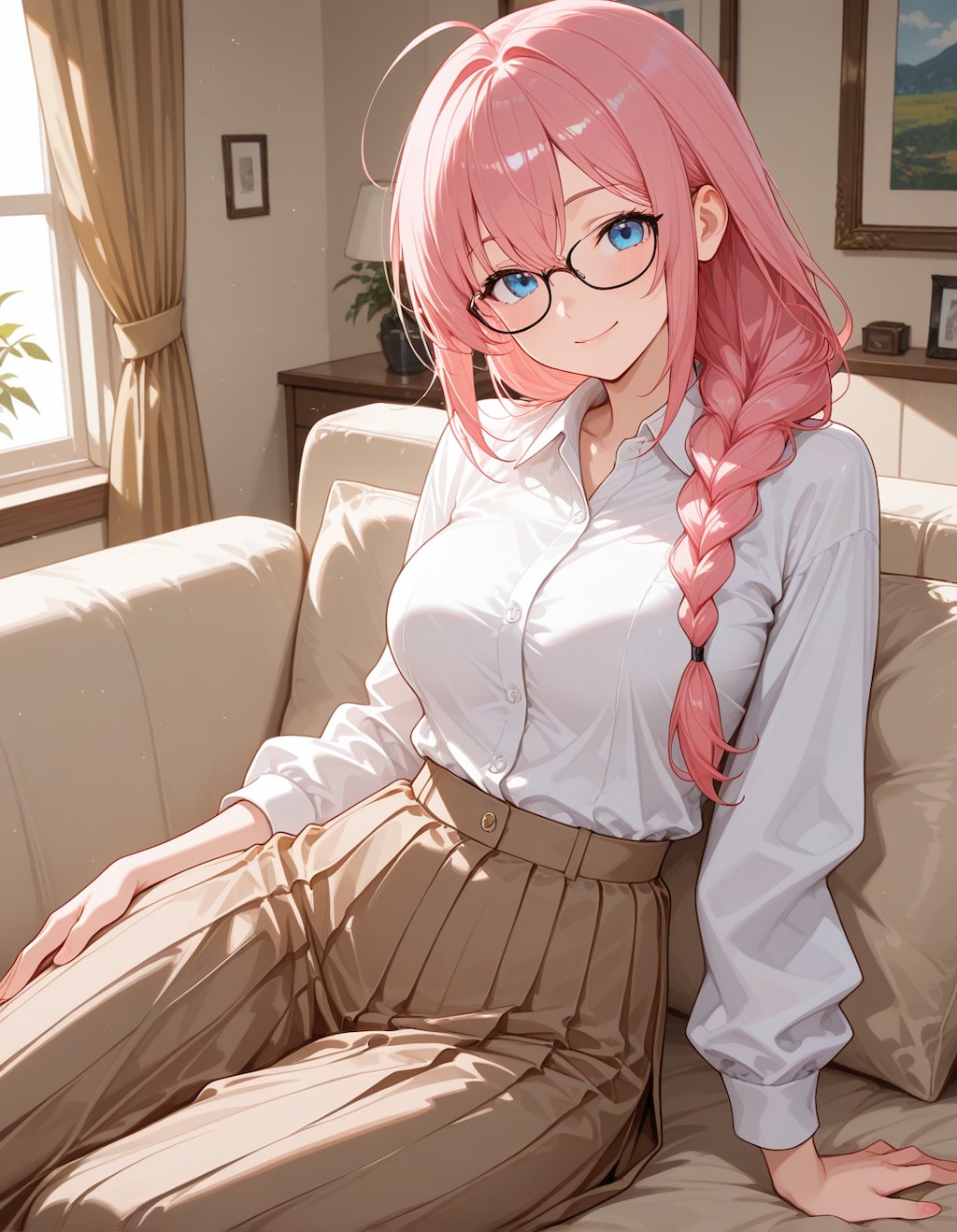 ピンク髪の眼鏡美人(∩´∀`∩)💕