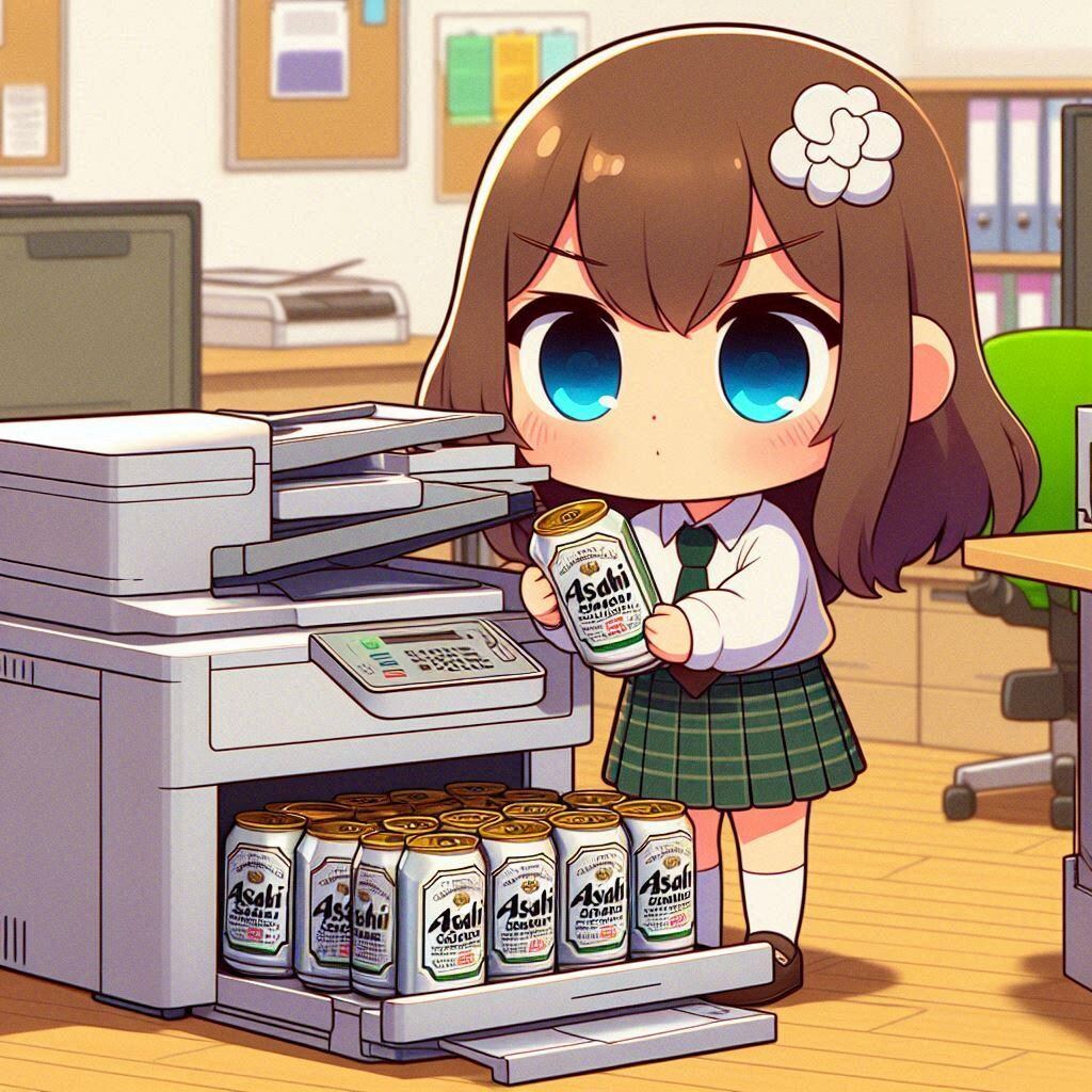 ビール缶のコピーを取る小さな女の子