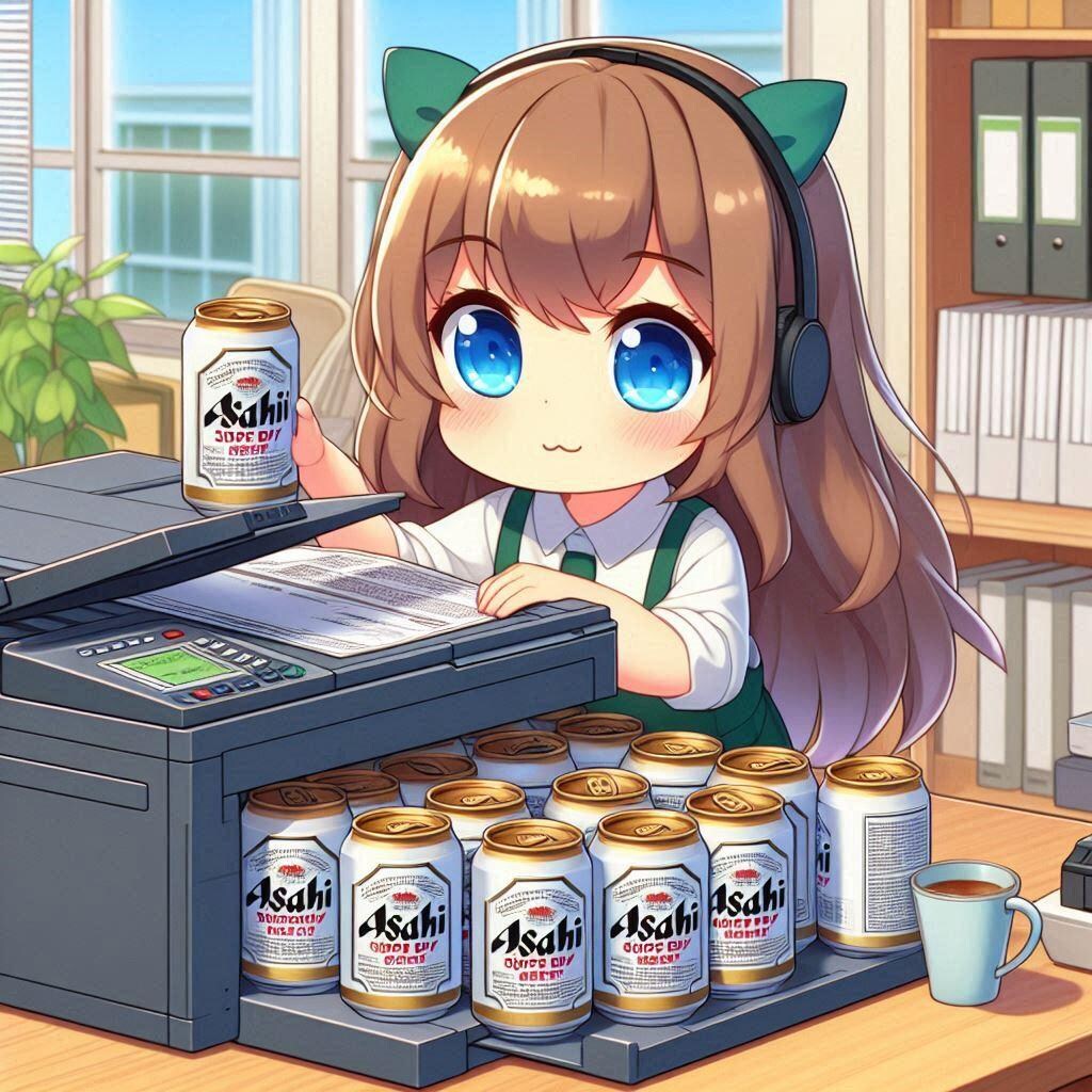 ビール缶のコピーを取る小さな女の子