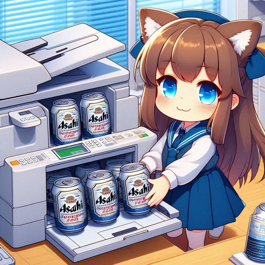 ビール缶のコピーを取る小さな女の子