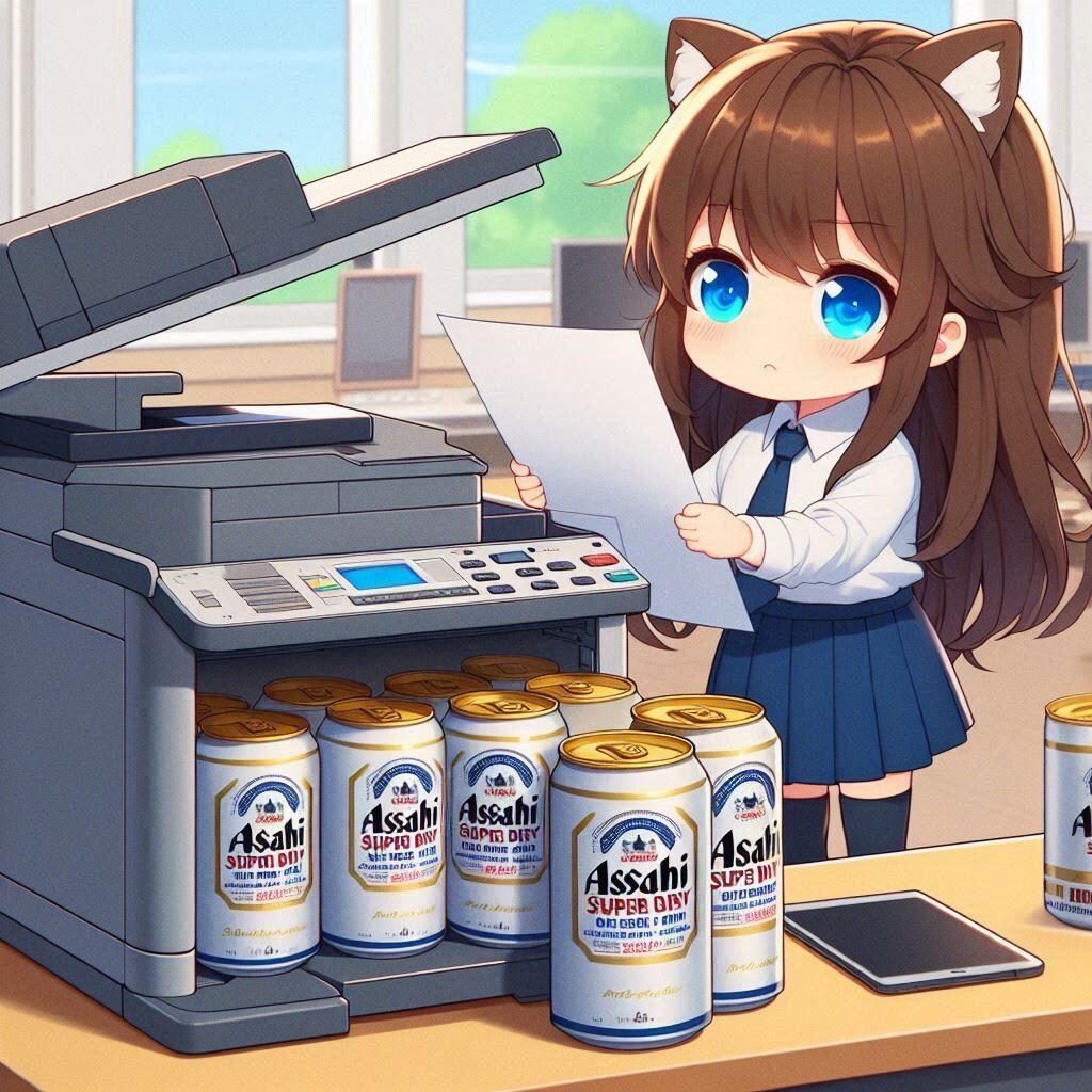 ビール缶のコピーを取る小さな女の子