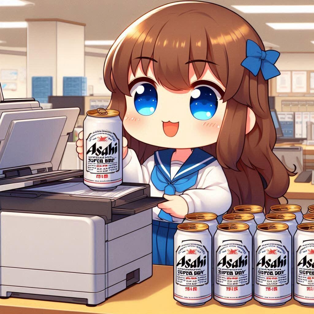 ビール缶のコピーを取る小さな女の子