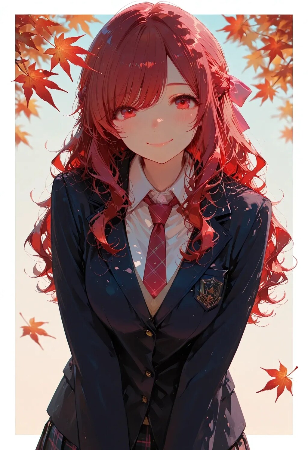 色付く紅葉と赤河ミオちゃん