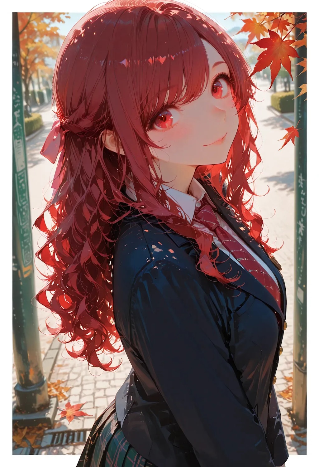 色付く紅葉と赤河ミオちゃん