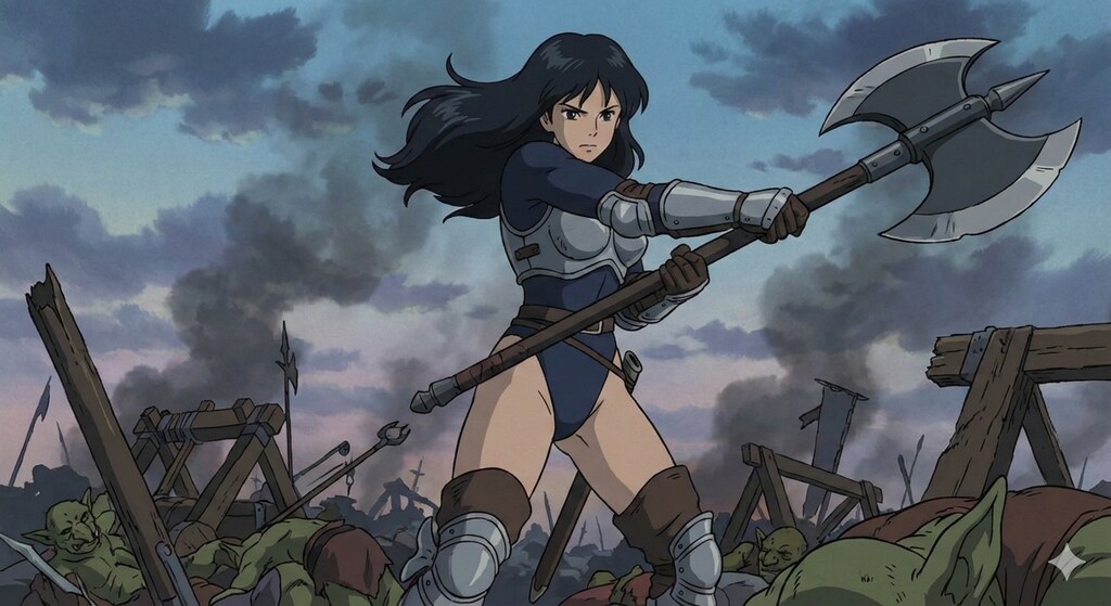 戦斧を振るう女戦士