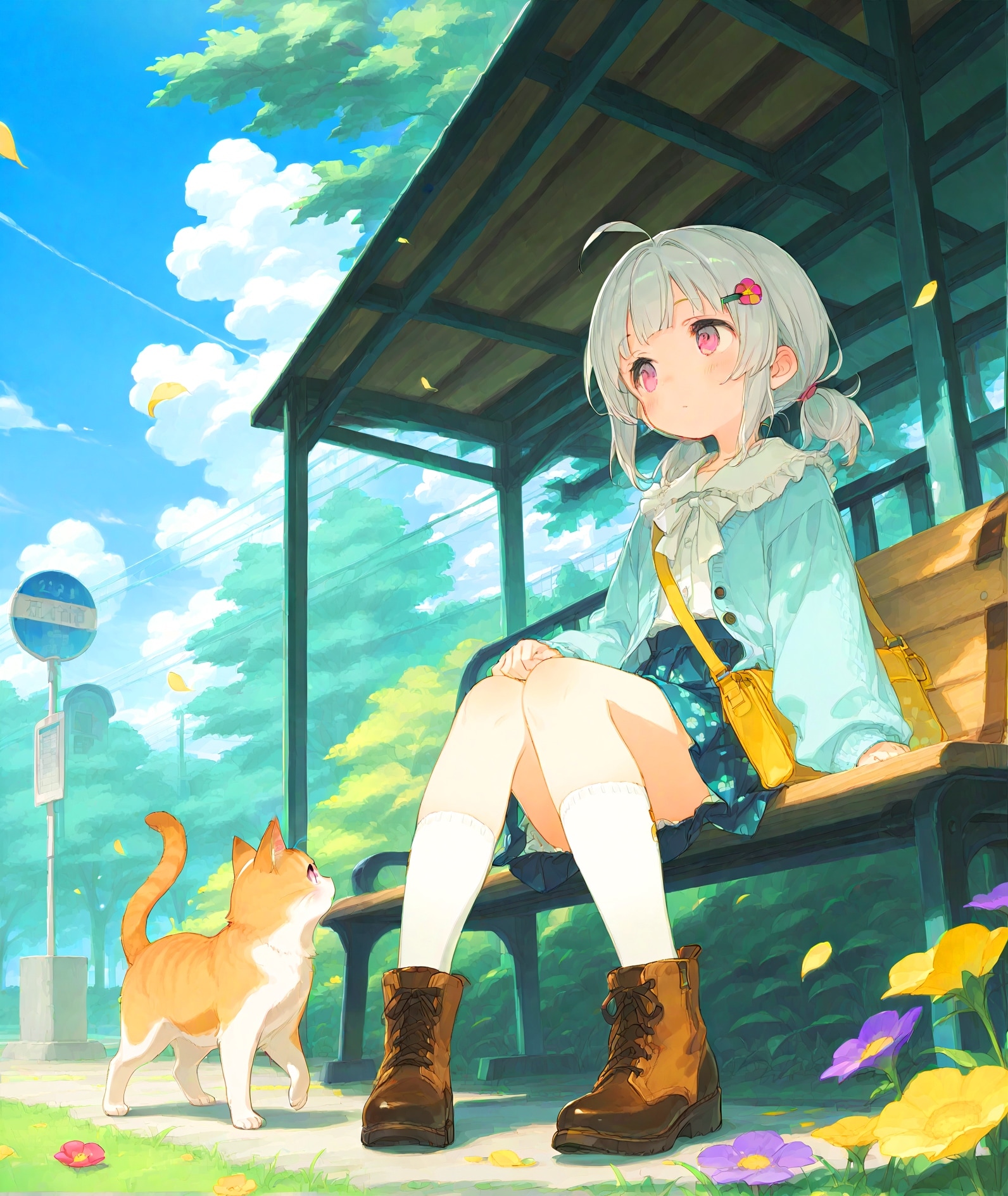 バス停の少女 | の人気AIイラスト・グラビア