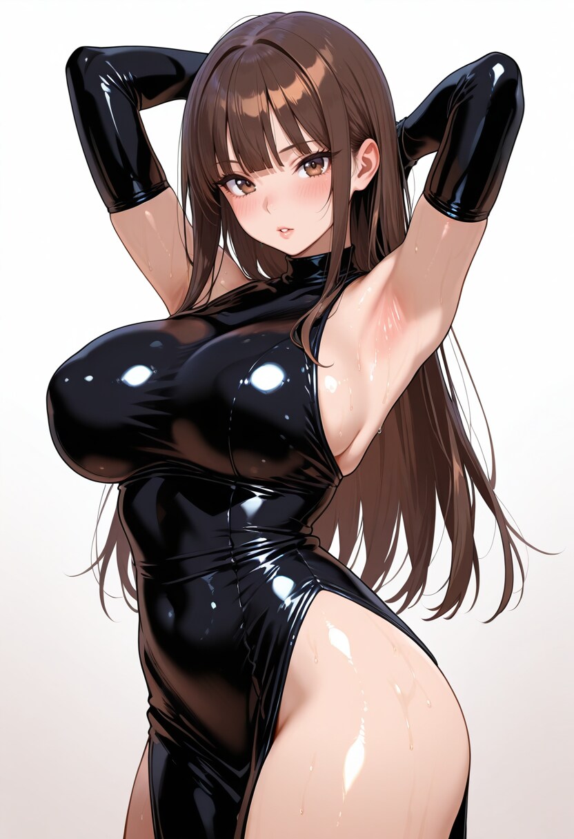 腋と黒ラバーのドレス