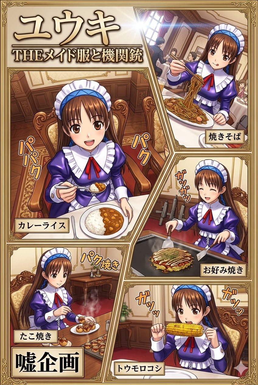 THEメイド服と機関銃　ユウキ　食事 | の人気AIイラスト・グラビア