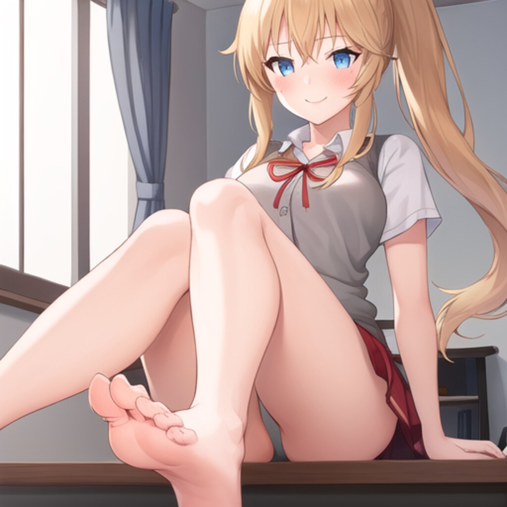 金髪ポニテの女の子の足
