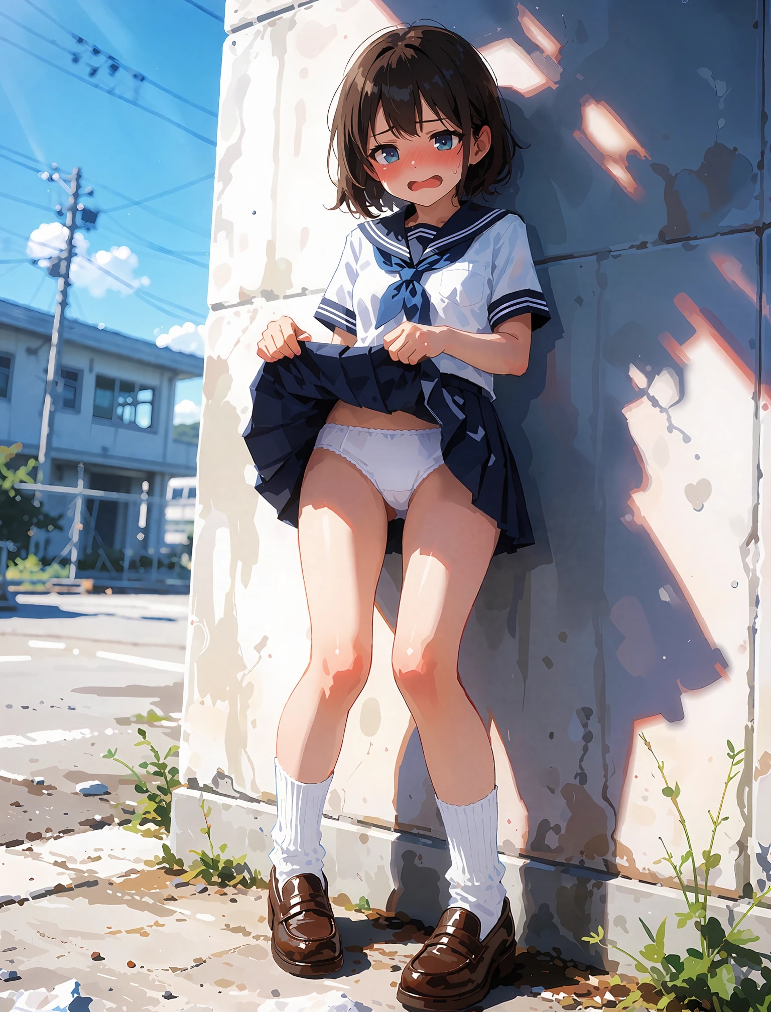 恥ずかしながらパンツを露出する女の子