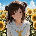 ひまわり畑とセーラードレスのお団子少女 3枚目