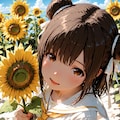 ひまわり畑とセーラードレスのお団子少女 5枚目