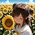 ひまわり畑とセーラードレスのお団子少女 4枚目
