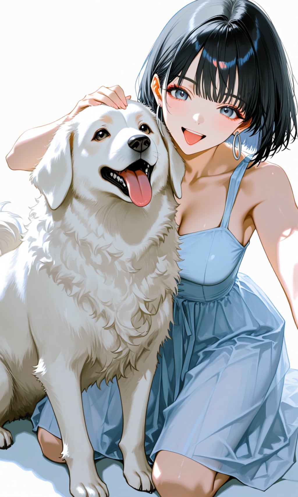 犬を撫でる少女