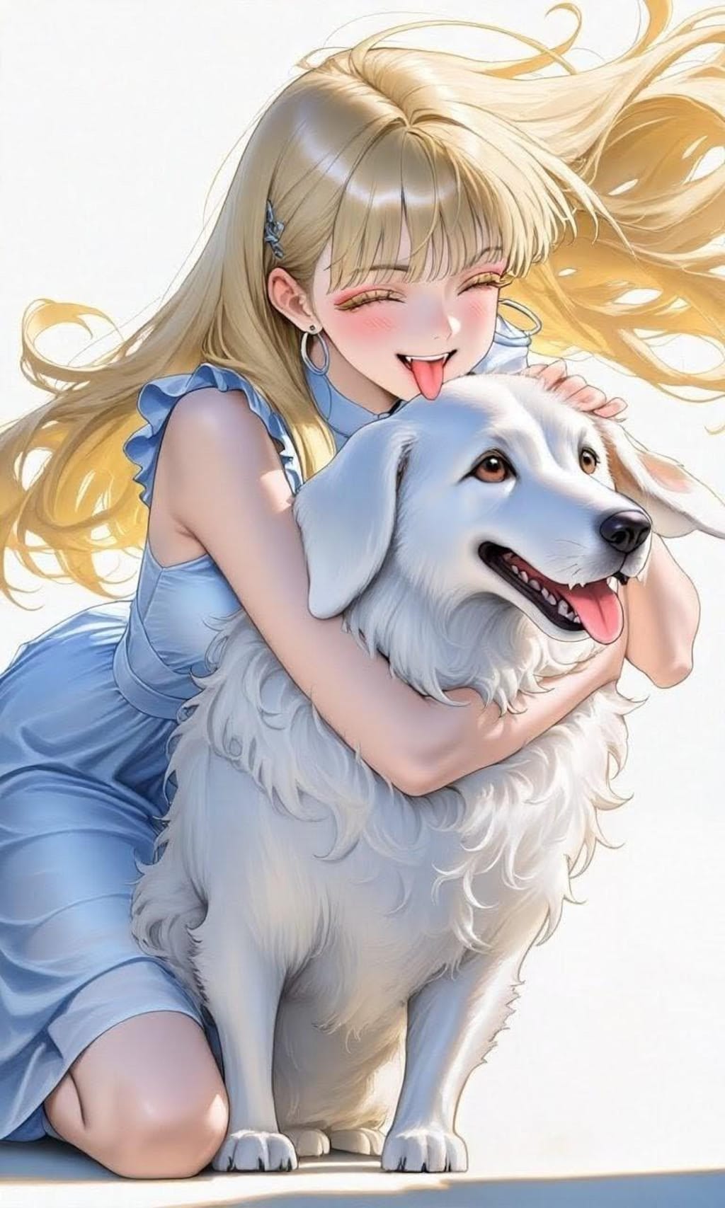 犬を撫でる少女