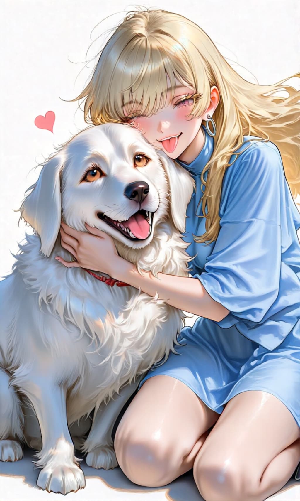 犬を撫でる少女